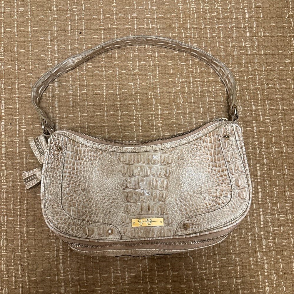 Jessica Simpson Crocodile-Embossed Shoulder Bag in Cream
